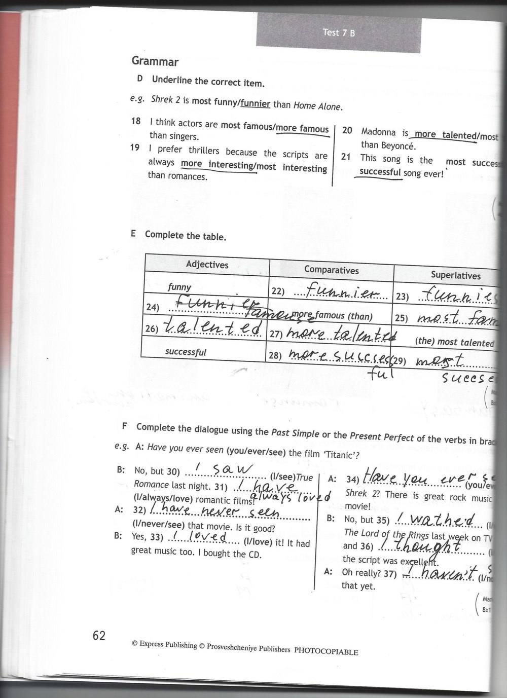 Spotlight 7: Test Booklet. Контрольные задания, 7 класс, Ваулина Юлия, Вирджиния Эванс, Дули Дженни, 2015, задание: стр. 62