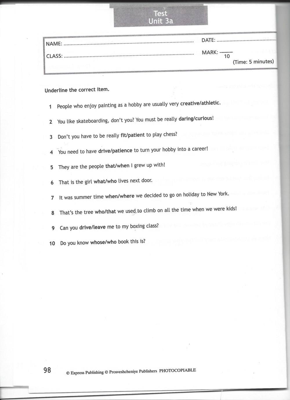 Spotlight 7: Test Booklet. Контрольные задания, 7 класс, Ваулина Юлия, Вирджиния Эванс, Дули Дженни, 2015, задание: стр. 98