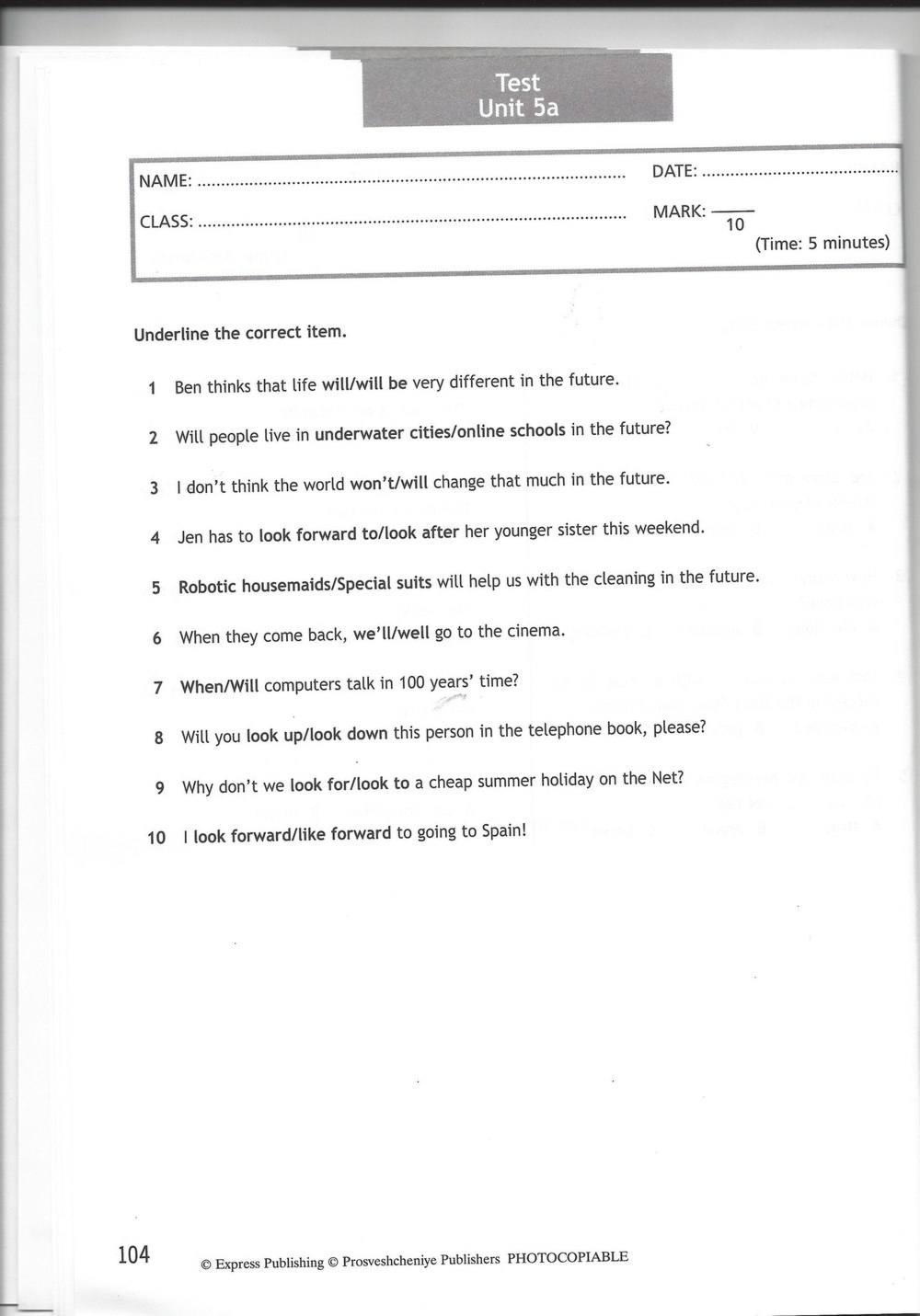 Spotlight 7: Test Booklet. Контрольные задания, 7 класс, Ваулина Юлия, Вирджиния Эванс, Дули Дженни, 2015, задание: стр. 104