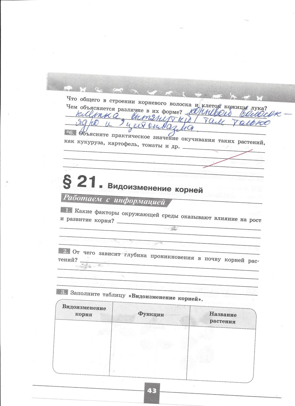 Рабочая тетрадь. Серия линия жизни, 7 класс, Пасечник В.В., Швецов Г.Г., 2015, задание: стр. 43