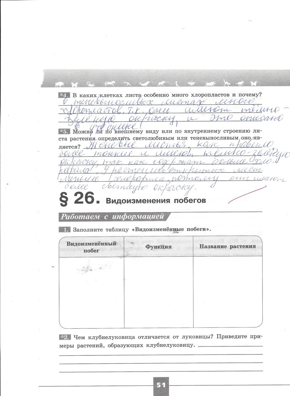 Рабочая тетрадь. Серия линия жизни, 7 класс, Пасечник В.В., Швецов Г.Г., 2015, задание: стр. 51