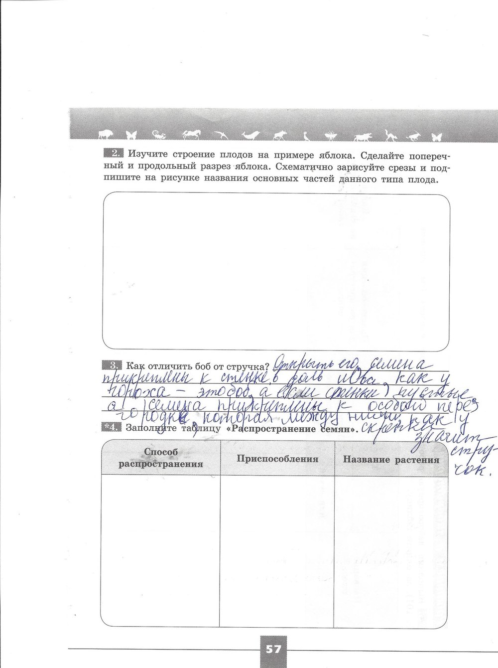 Рабочая тетрадь. Серия линия жизни, 7 класс, Пасечник В.В., Швецов Г.Г., 2015, задание: стр. 57