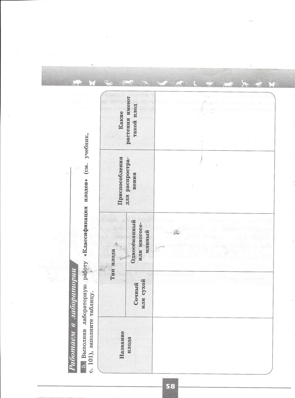 Рабочая тетрадь. Серия линия жизни, 7 класс, Пасечник В.В., Швецов Г.Г., 2015, задание: стр. 58