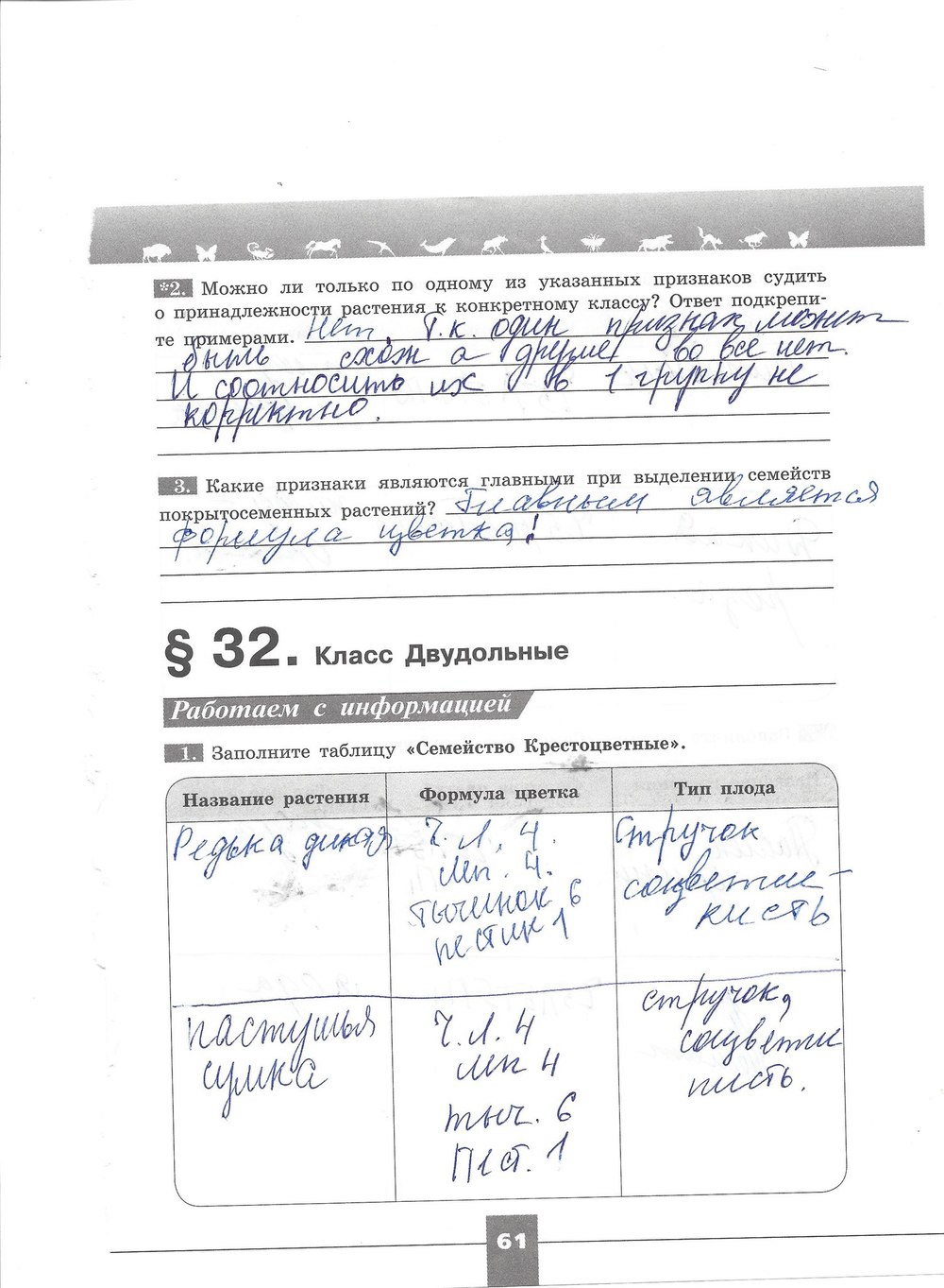 Рабочая тетрадь. Серия линия жизни, 7 класс, Пасечник В.В., Швецов Г.Г., 2015, задание: стр. 61