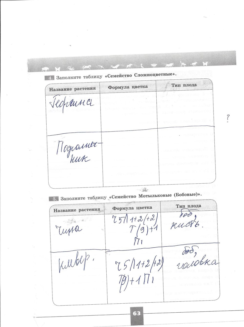 Рабочая тетрадь. Серия линия жизни, 7 класс, Пасечник В.В., Швецов Г.Г., 2015, задание: стр. 63