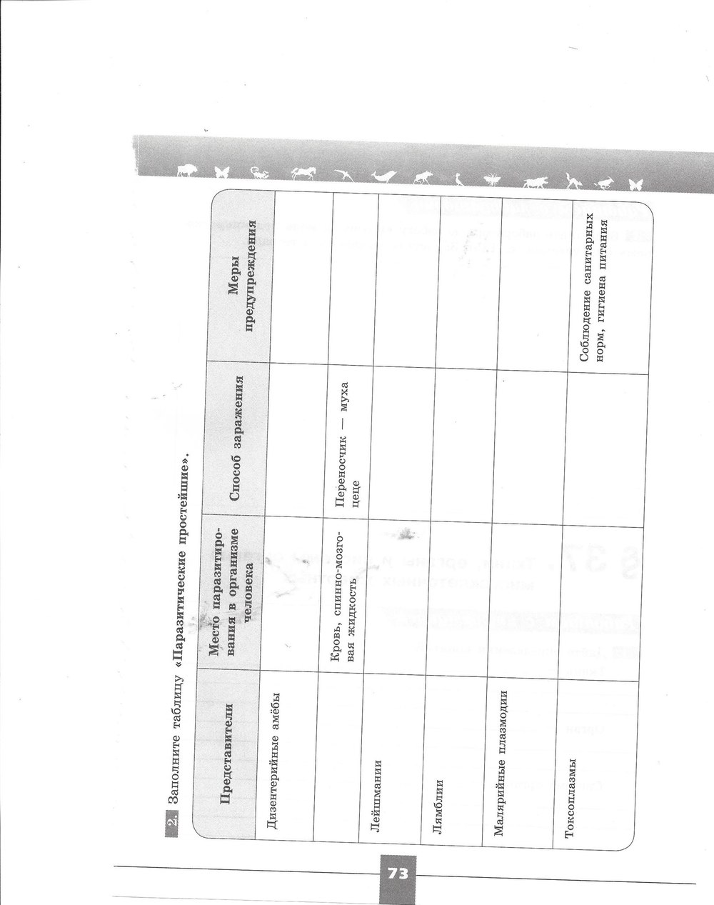 Рабочая тетрадь. Серия линия жизни, 7 класс, Пасечник В.В., Швецов Г.Г., 2015, задание: стр. 73