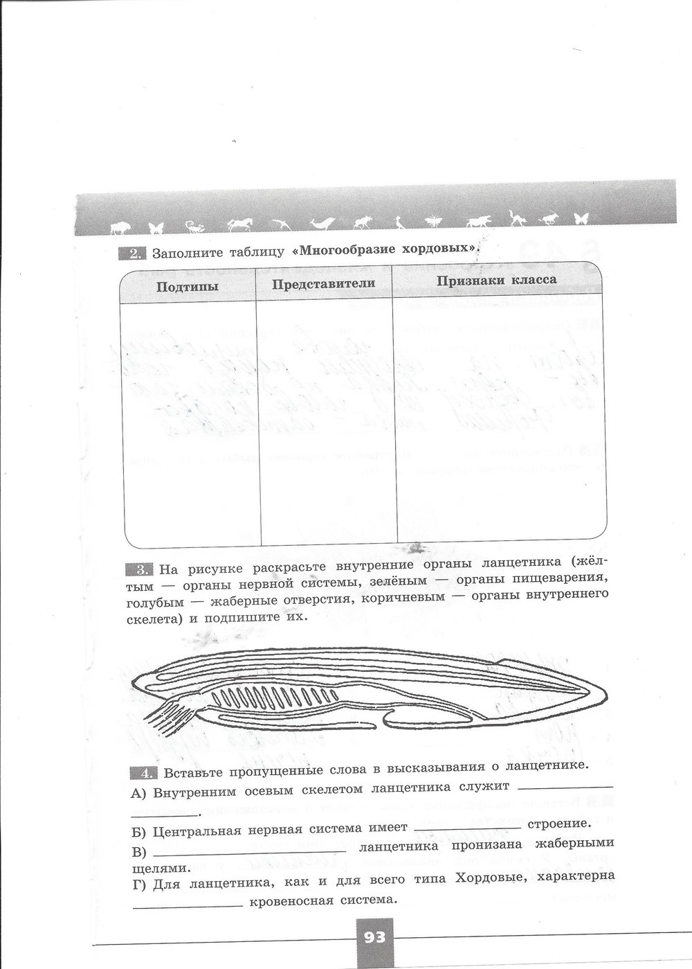 Рабочая тетрадь. Серия линия жизни, 7 класс, Пасечник В.В., Швецов Г.Г., 2015, задание: стр. 93