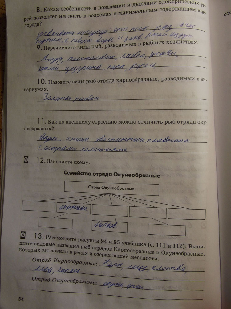 Рабочая тетрадь. Животные, 7 класс, Латюшин, Ламехова, Шапкин, 2016, задача: стр. 54