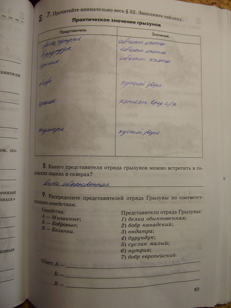 Рабочая тетрадь. Животные, 7 класс, Латюшин, Ламехова, Шапкин, 2016, задача: стр. 83