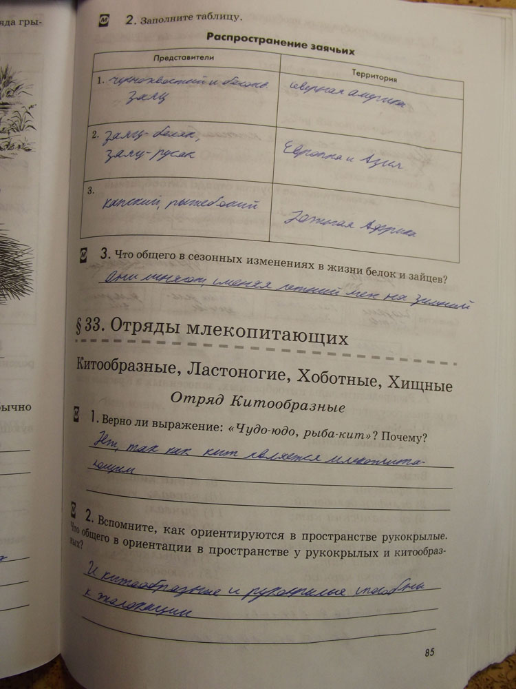 Рабочая тетрадь. Животные, 7 класс, Латюшин, Ламехова, Шапкин, 2016, задача: стр. 85