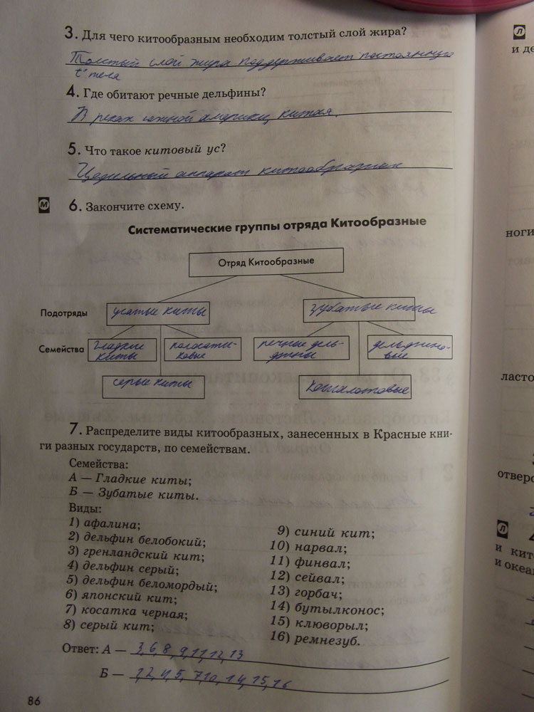Рабочая тетрадь. Животные, 7 класс, Латюшин, Ламехова, Шапкин, 2016, задача: стр. 86