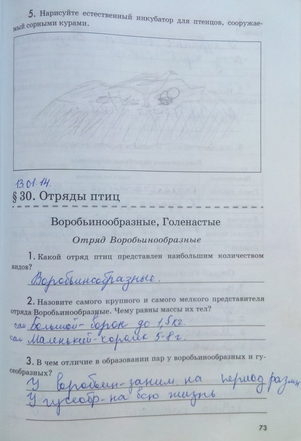Рабочая тетрадь. Животные, 7 класс, Латюшин В. В., Ламехова Е. А., 2011, задание: стр. 73