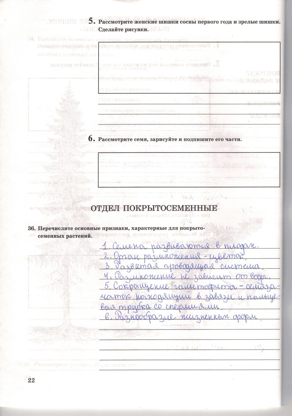 Рабочая тетрадь. Многообразие живых организмов, 7 класс, Захаров В.Б., Сонин Н.И., 2006, задание: стр. 22