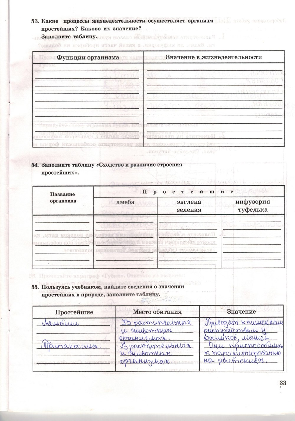 Рабочая тетрадь. Многообразие живых организмов, 7 класс, Захаров В.Б., Сонин Н.И., 2006, задание: стр. 33