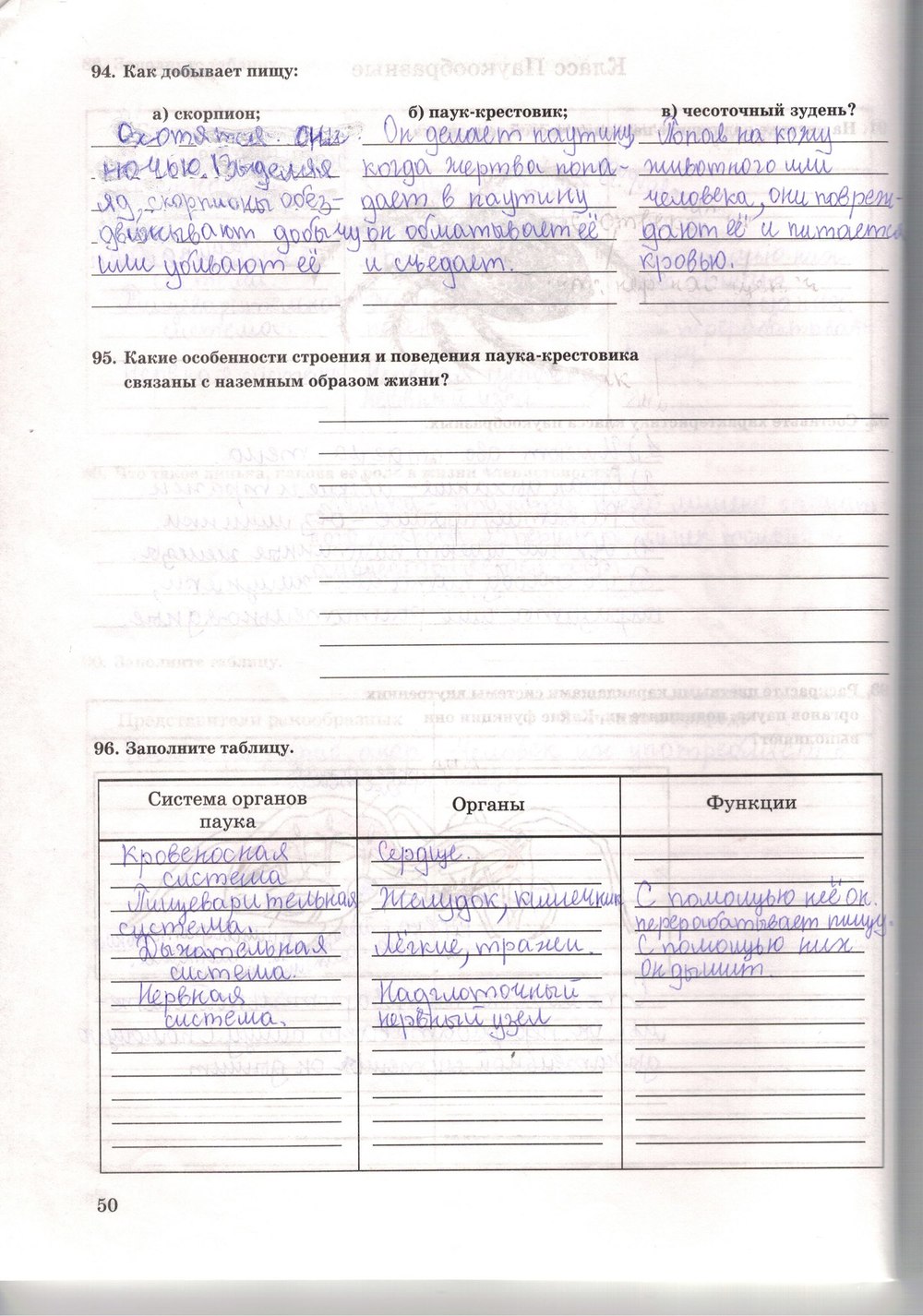 Рабочая тетрадь. Многообразие живых организмов, 7 класс, Захаров В.Б., Сонин Н.И., 2006, задание: стр. 50