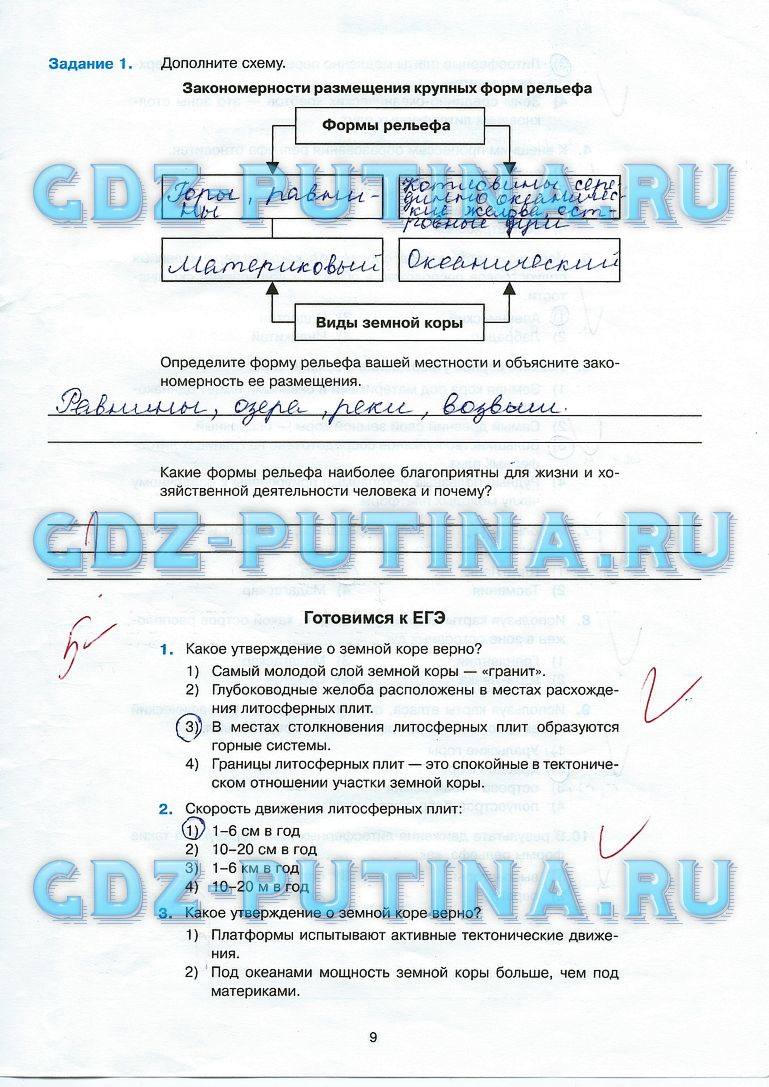 Рабочая тетрадь с комплектом контурных карт, 7 класс, Баринова И.И., Суслов В.Г., 2010, задание: 9