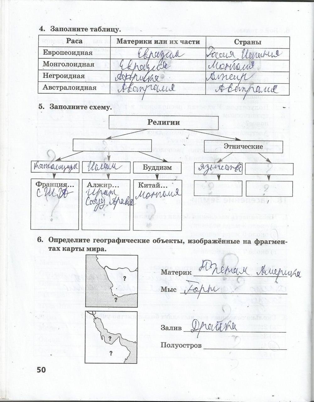 Рабочая тетрадь. Часть 1, 7 класс, Домогацких Е. М. Домогацких Е. Е., 2015, задание: стр. 50