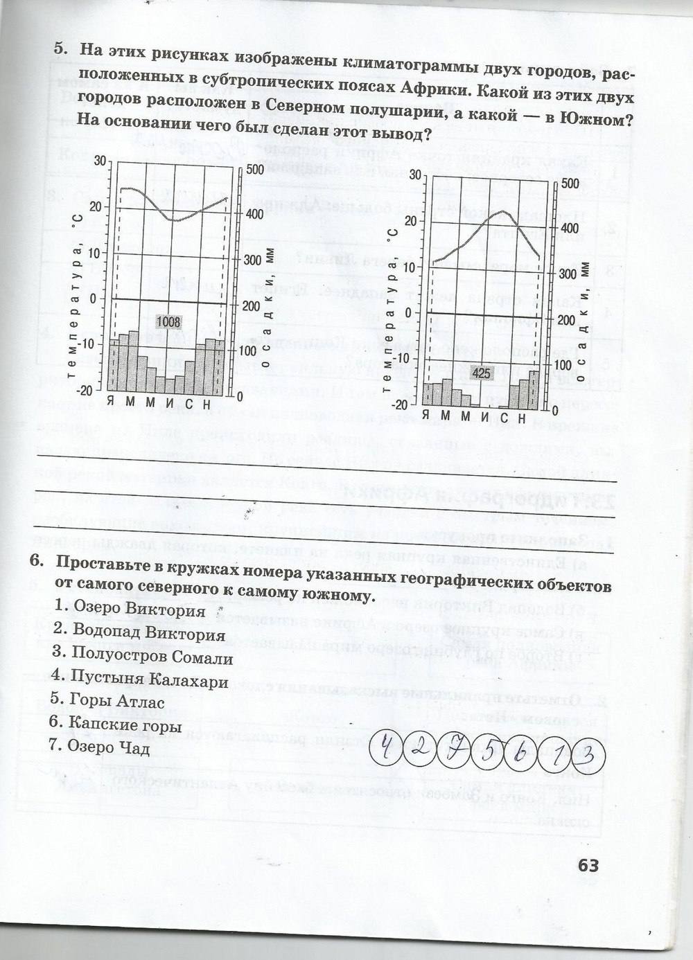 Рабочая тетрадь. Часть 1, 7 класс, Домогацких Е. М. Домогацких Е. Е., 2015, задание: стр. 63