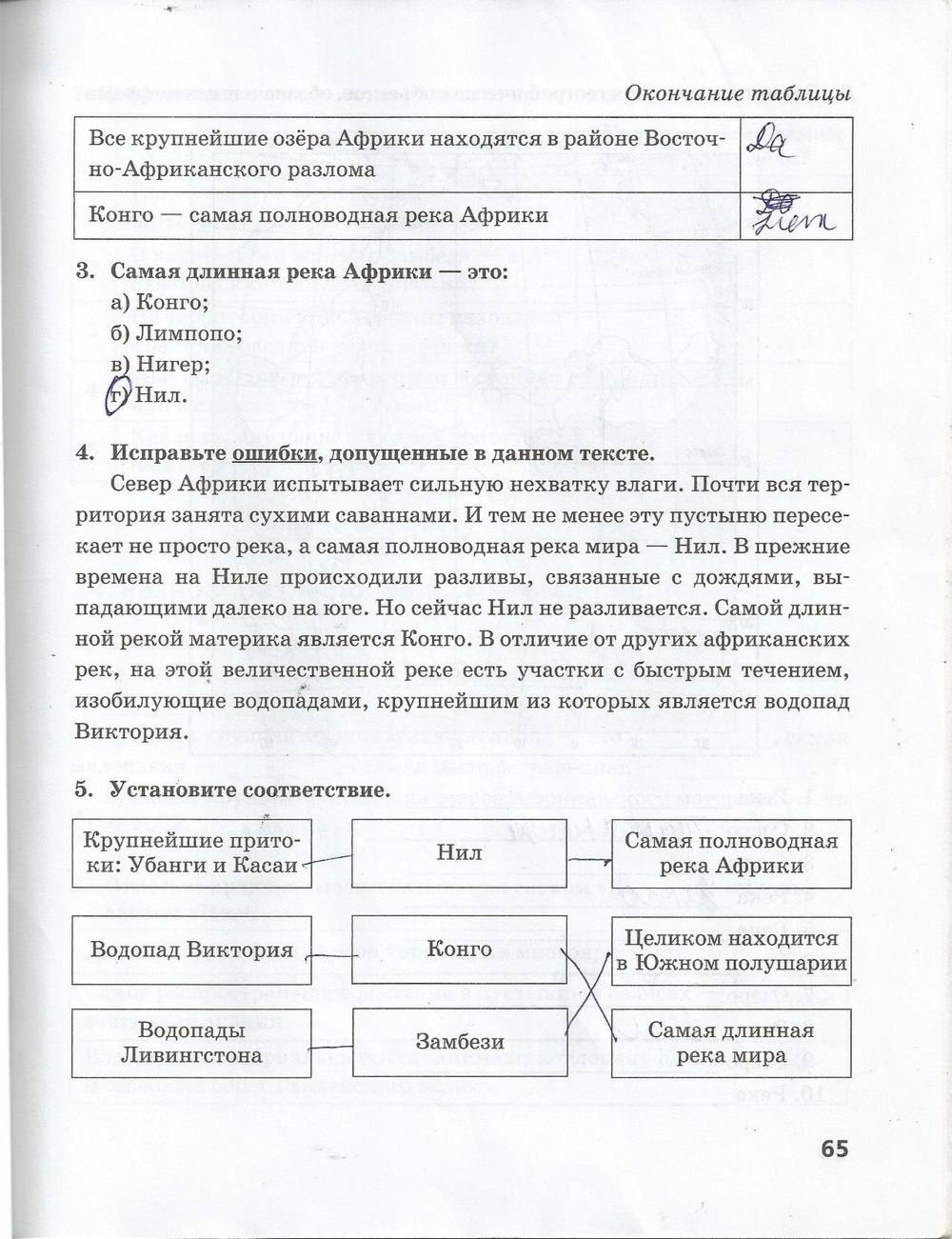 Рабочая тетрадь. Часть 1, 7 класс, Домогацких Е. М. Домогацких Е. Е., 2015, задание: стр. 65