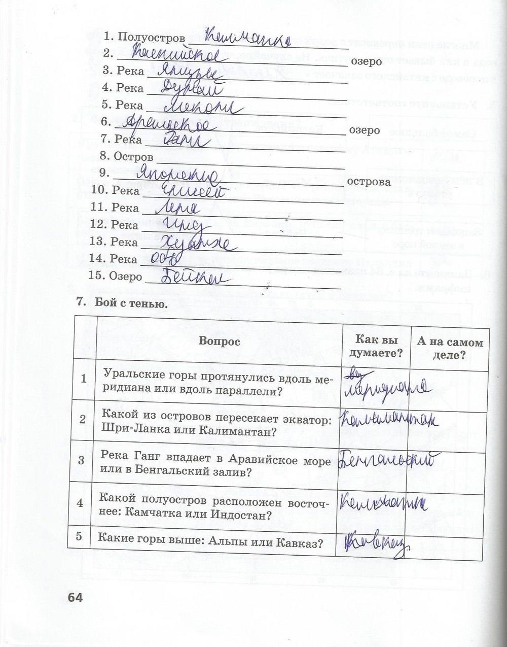 Рабочая тетрадь. Часть 2, 7 класс, Домогацких Е. М. Домогацких Е. Е., 2015, задание: стр. 64