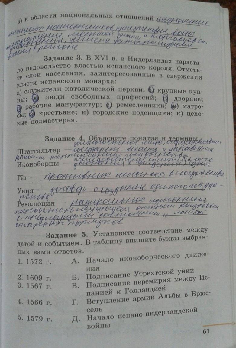 Рабочая тетрадь. Часть 1. 1500-1800, 7 класс, Юдовская А. Я., Ванюшкина Л. М., 2009, задание: стр. 61