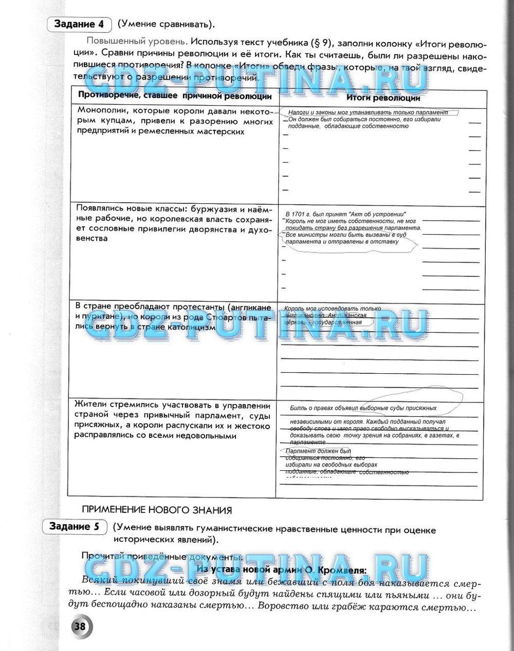 Рабочая тетрадь. Всеобщая история. История Нового времени, 7 класс, Малкова Л. А., Данилов Д. Д., Сизова Е. В., 2013, задание: 38
