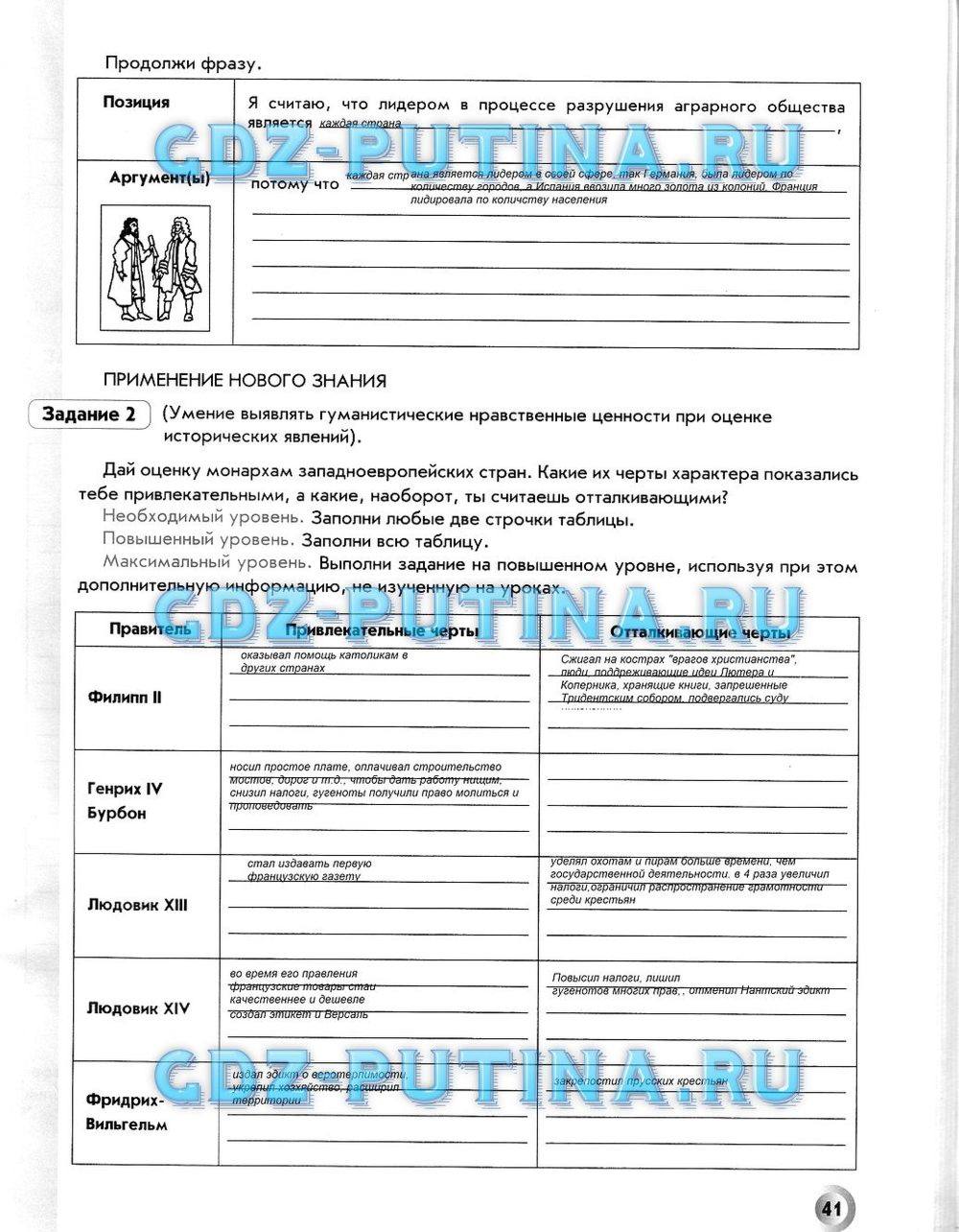 Рабочая тетрадь. Всеобщая история. История Нового времени, 7 класс, Малкова Л. А., Данилов Д. Д., Сизова Е. В., 2013, задание: 41