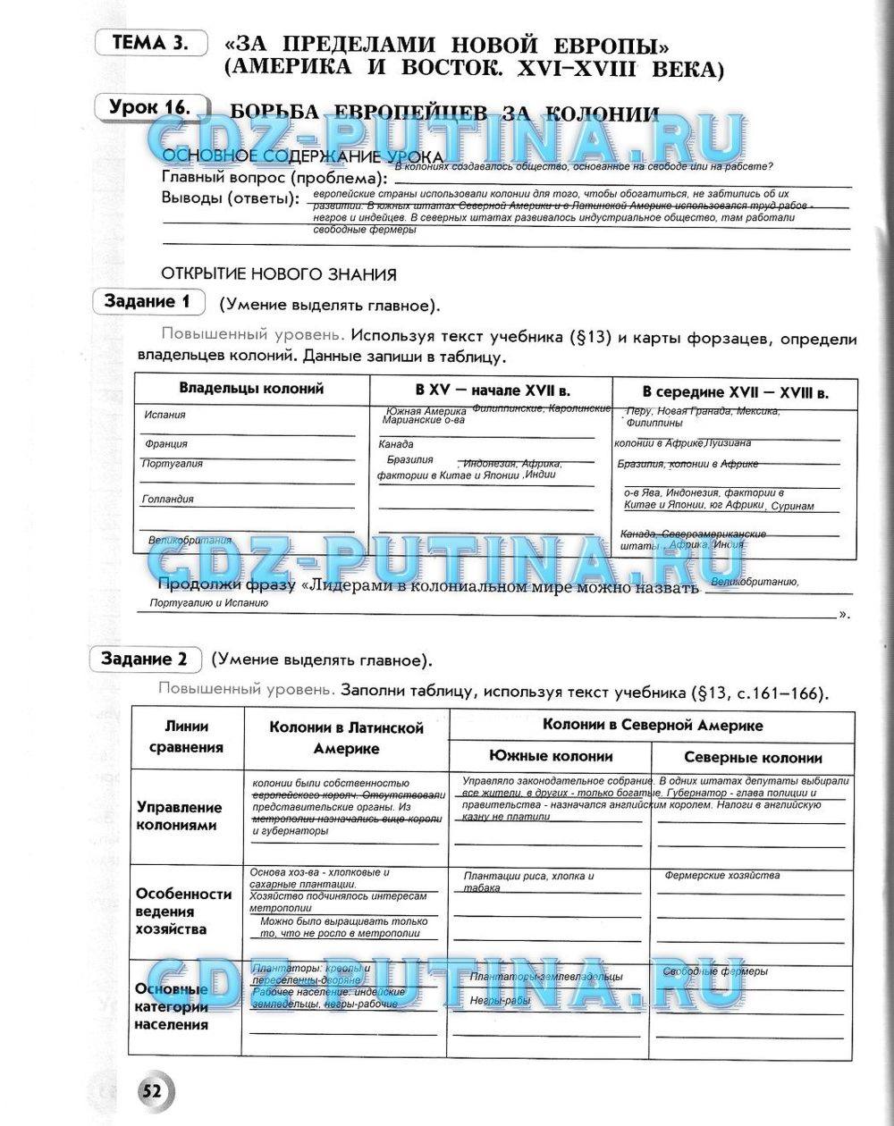 Рабочая тетрадь. Всеобщая история. История Нового времени, 7 класс, Малкова Л. А., Данилов Д. Д., Сизова Е. В., 2013, задание: 52