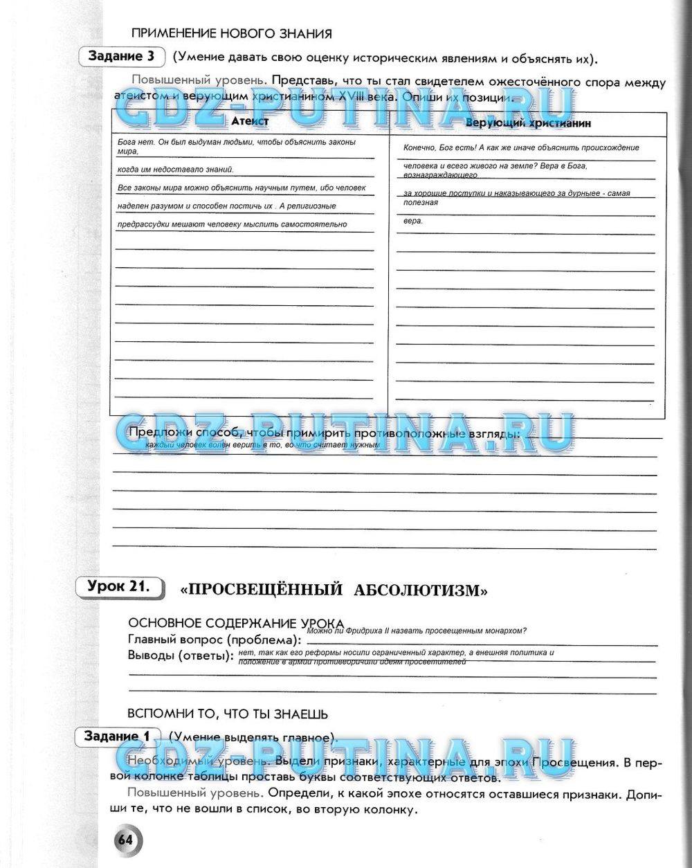 Рабочая тетрадь. Всеобщая история. История Нового времени, 7 класс, Малкова Л. А., Данилов Д. Д., Сизова Е. В., 2013, задание: 64