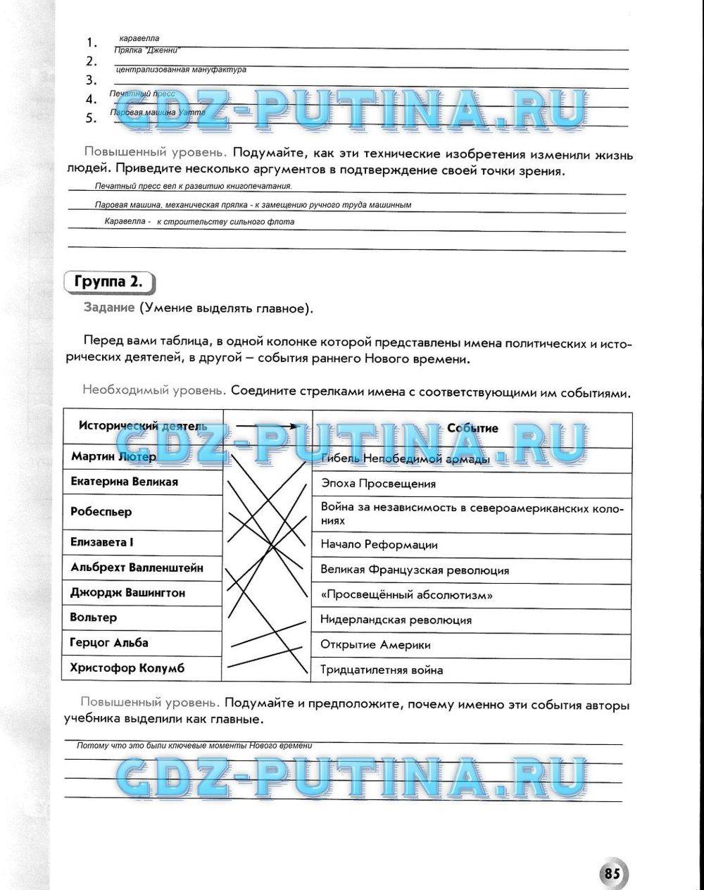 Рабочая тетрадь. Всеобщая история. История Нового времени, 7 класс, Малкова Л. А., Данилов Д. Д., Сизова Е. В., 2013, задание: 85