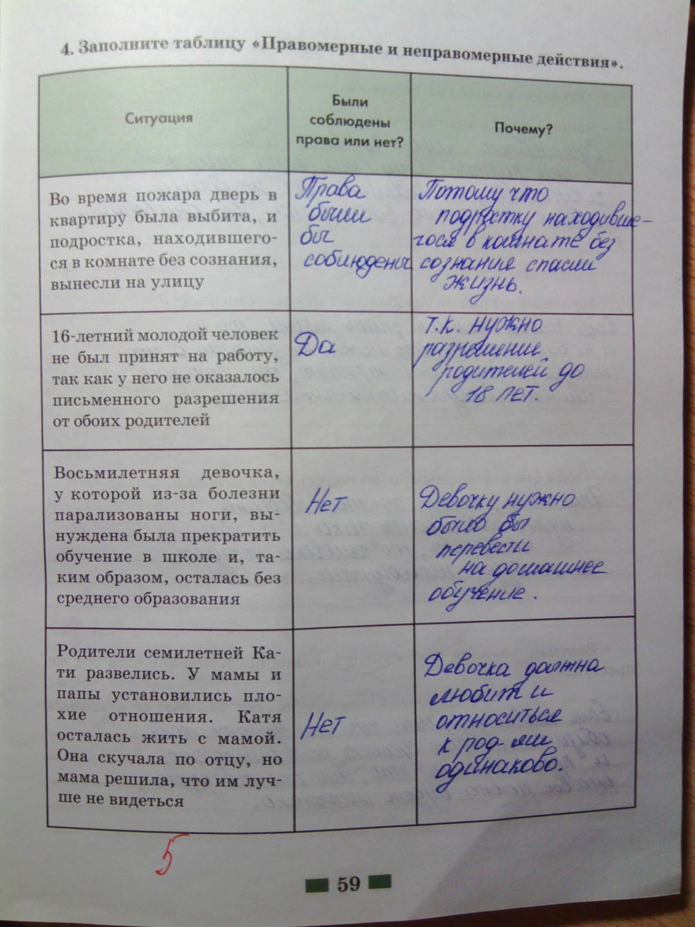 Рабочая тетрадь, 7 класс, Хромова И.С., 2014, задание: стр.59