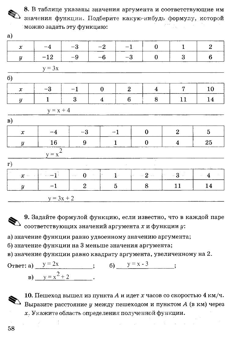 Рабочая тетрадь. Часть 1, 7 класс, Ю.Н. Макарычев, Т.М. Ерина, 2014, задание: стр. 58
