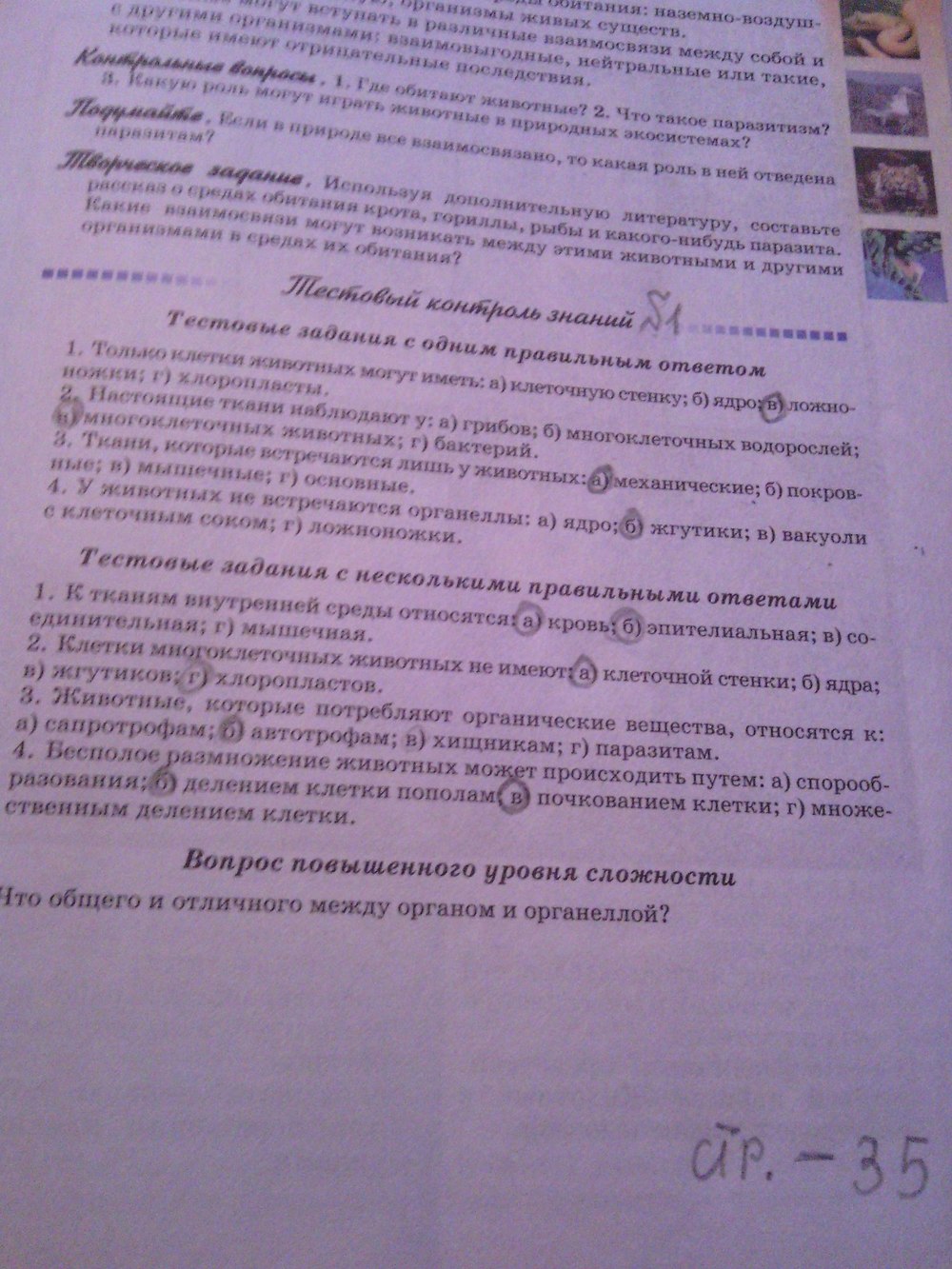 Рабочая тетрадь - Тесты, 8 класс, Серебряков В.В., Балан П.Г., 2011, задание: стр.35