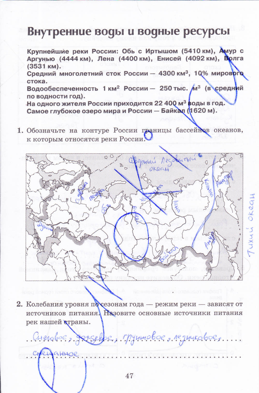 Рабочая тетрадь, 8 класс, Баринова, Дронов, 2005, задание: стр. 47