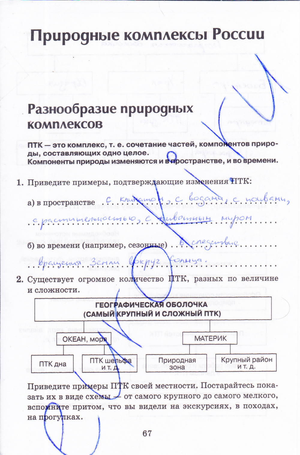 Рабочая тетрадь, 8 класс, Баринова, Дронов, 2005, задание: стр. 67