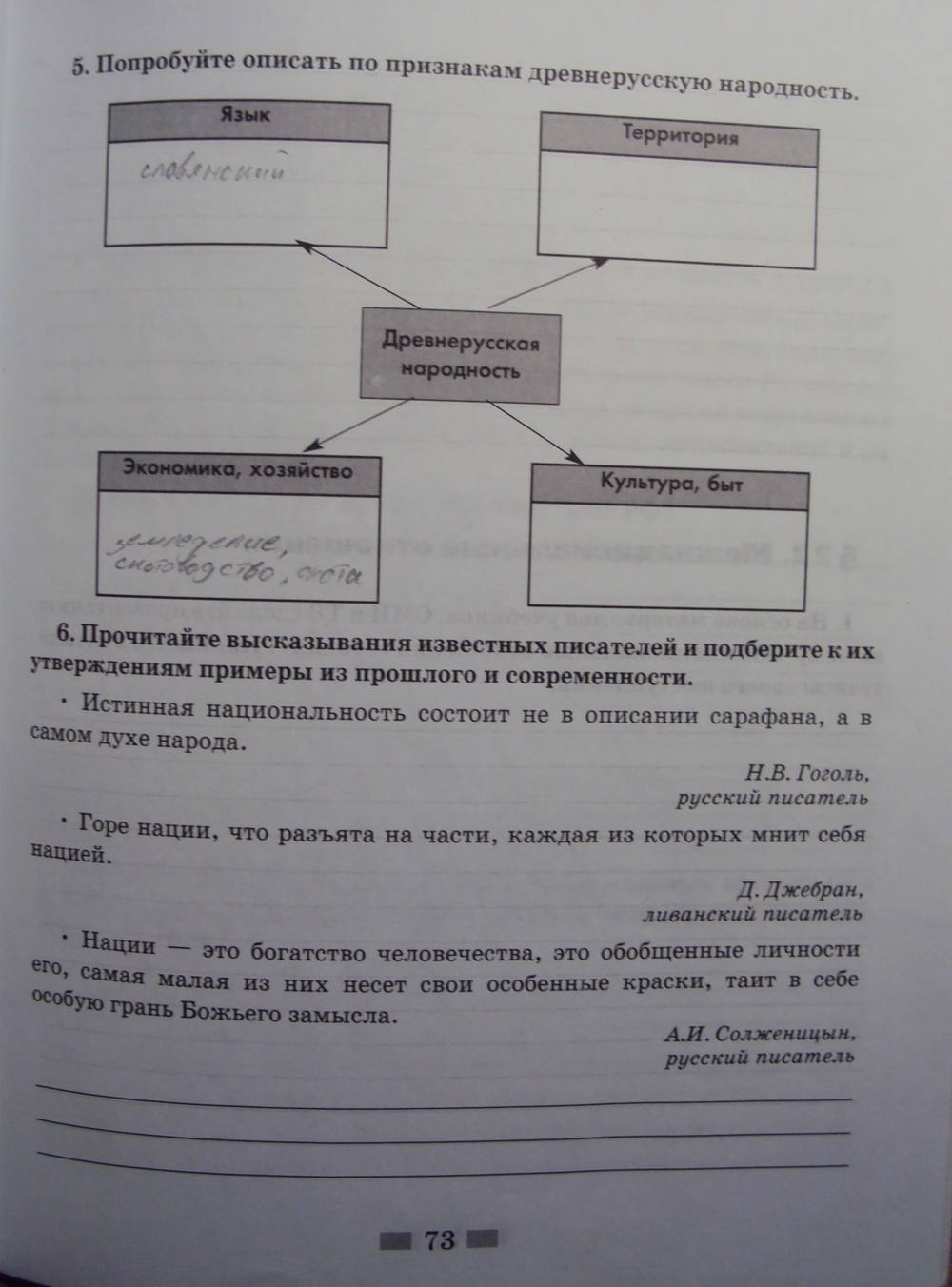 Рабочая тетрадь, 8 класс, Хромова И.С., 2015, задание: стр.73
