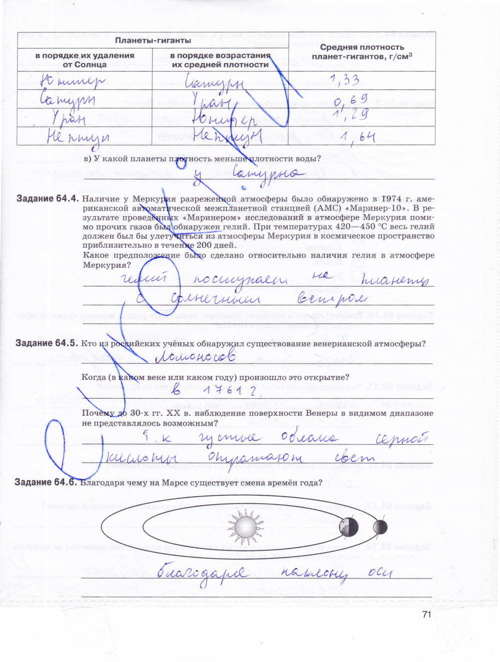 Рабочая тетрадь. К учебнику А.В. Перышкина, 9 класс, Е.М. Гутник, 2015, задание: стр. 71