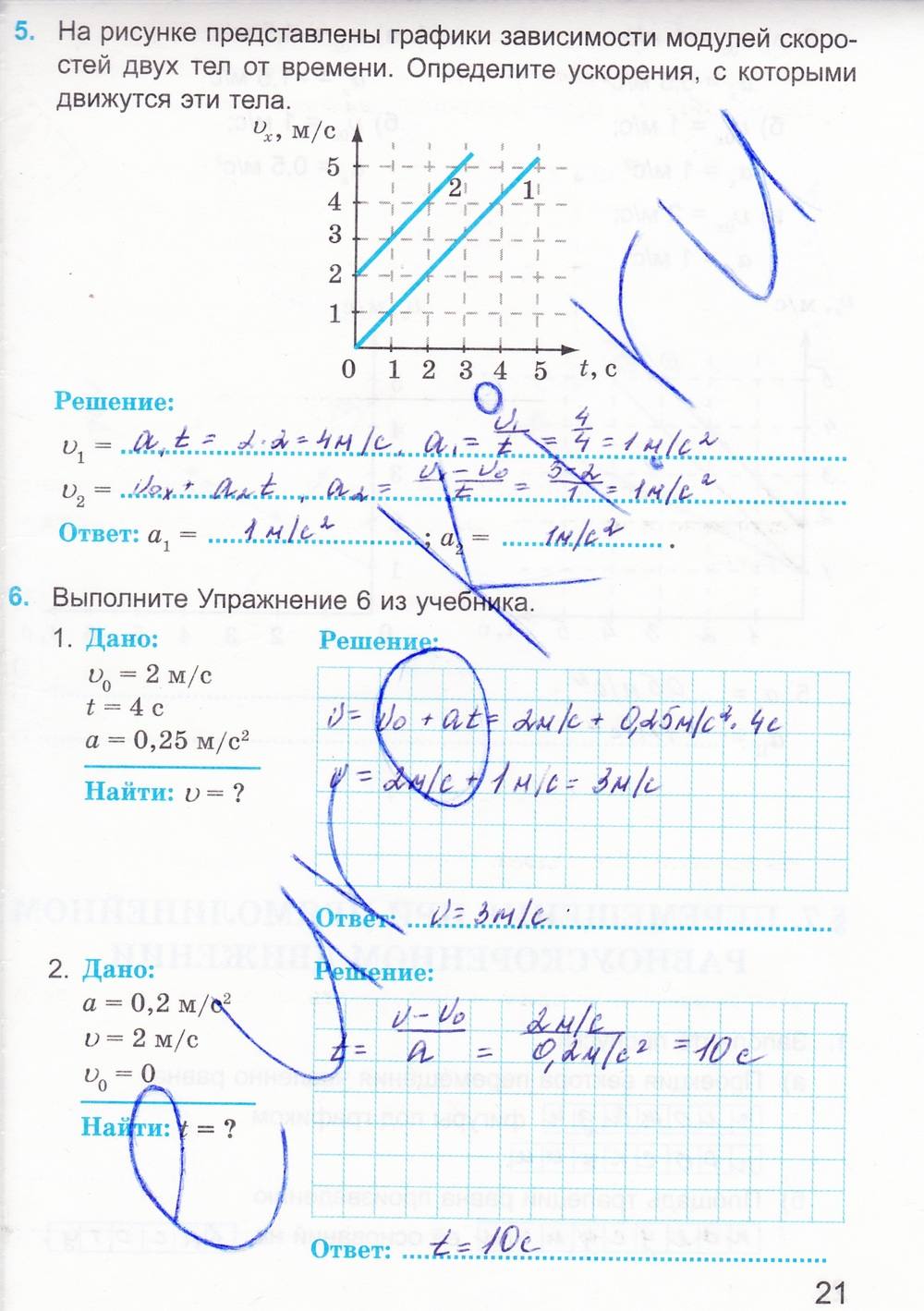 Рабочая тетрадь. К учебнику А.В. Перышкина, 9 класс, Касьянов В.А. Дмитриева В.Ф., 2014, задание: стр. 21