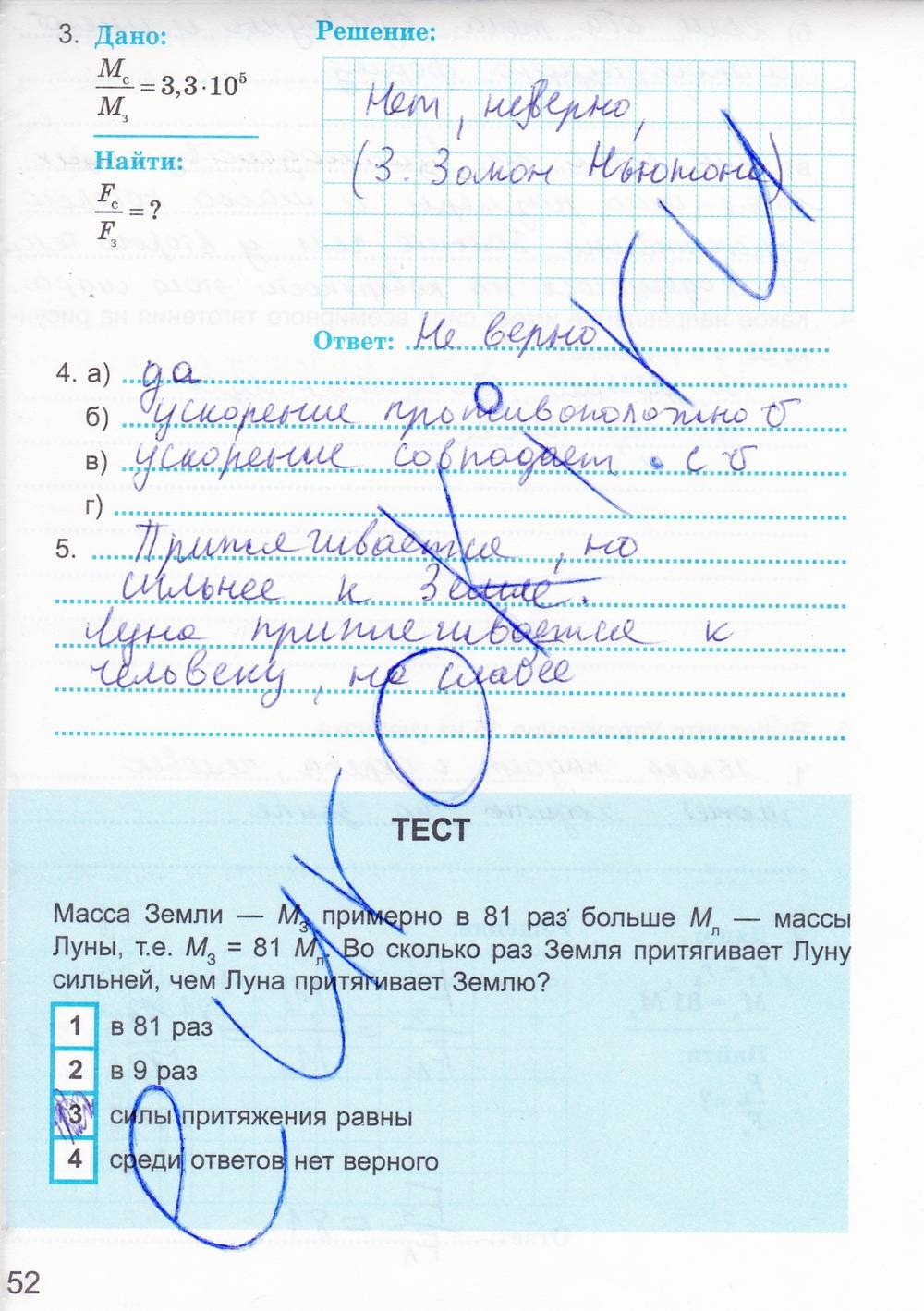 Рабочая тетрадь. К учебнику А.В. Перышкина, 9 класс, Касьянов В.А. Дмитриева В.Ф., 2014, задание: стр. 52