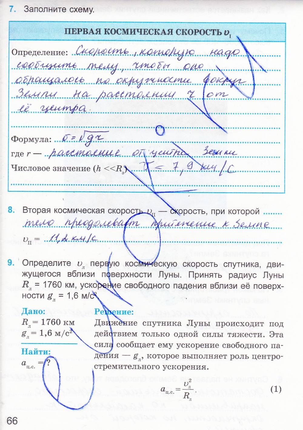Рабочая тетрадь. К учебнику А.В. Перышкина, 9 класс, Касьянов В.А. Дмитриева В.Ф., 2014, задание: стр. 66