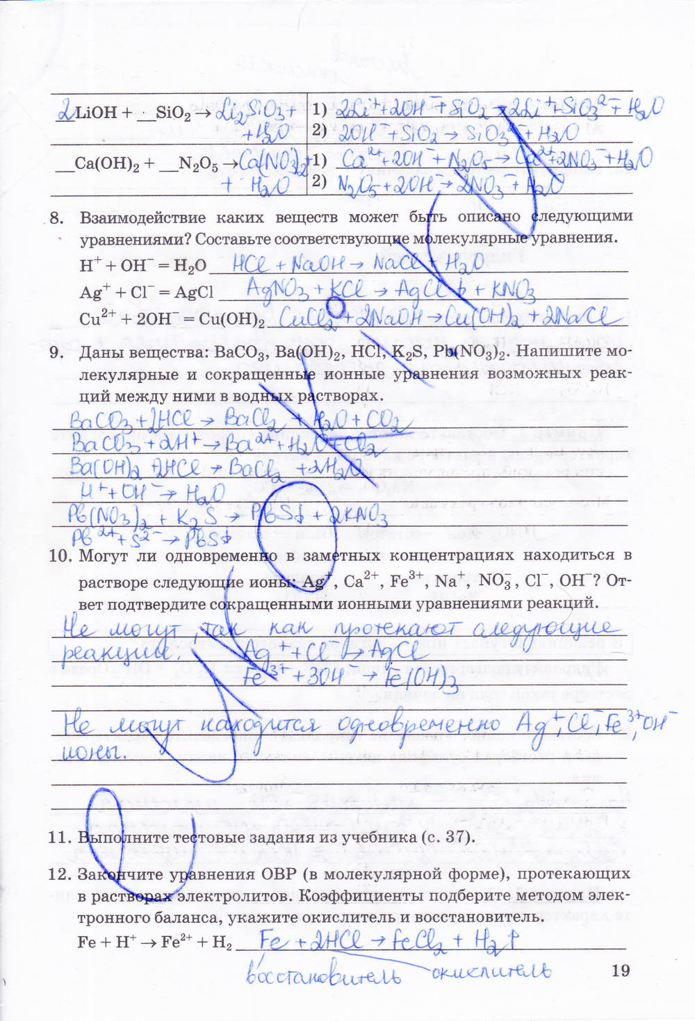 Рабочая тетрадь, 9 класс, Боровских Т.А., 2013, задача: стр. 19