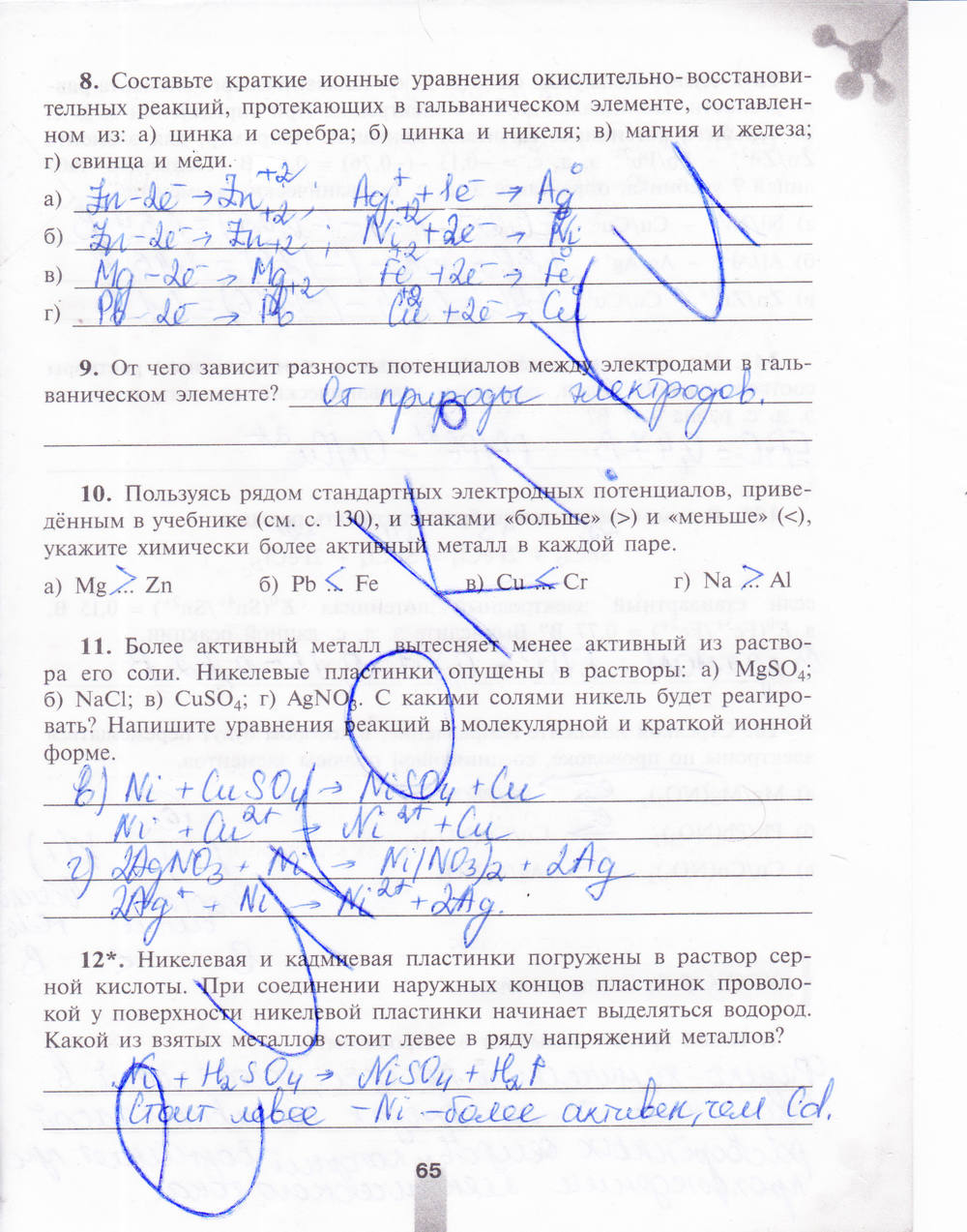 Рабочая тетрадь, 9 класс, Микитюк А.Д., 2011, задание: стр. 65