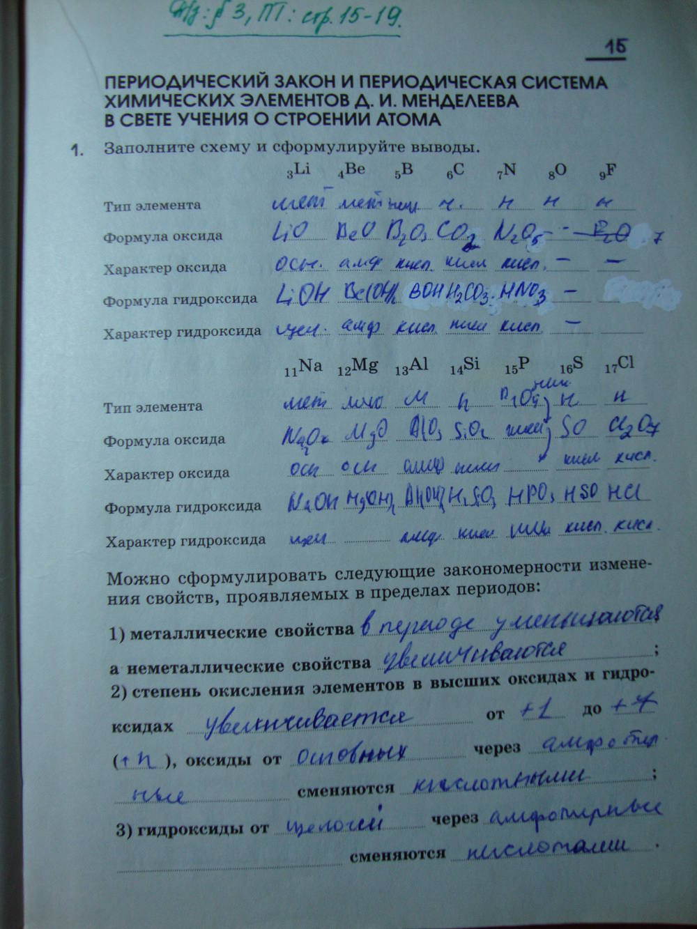 Рабочая тетрадь, 9 класс, Габриелян О.С. Яшукова А.В., 2009, задание: стр. 15