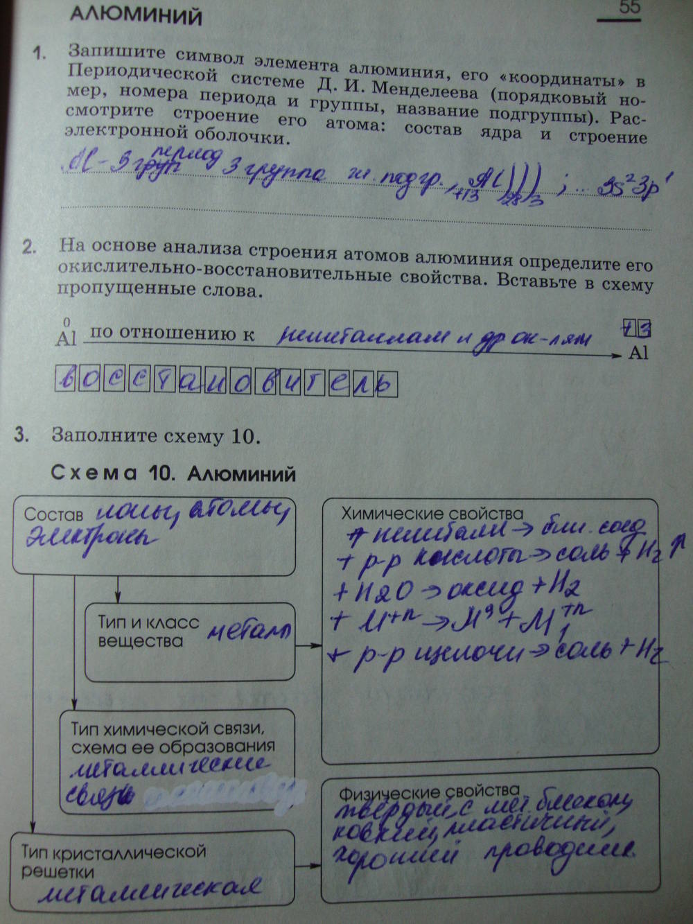 Рабочая тетрадь, 9 класс, Габриелян О.С. Яшукова А.В., 2009, задание: стр. 55
