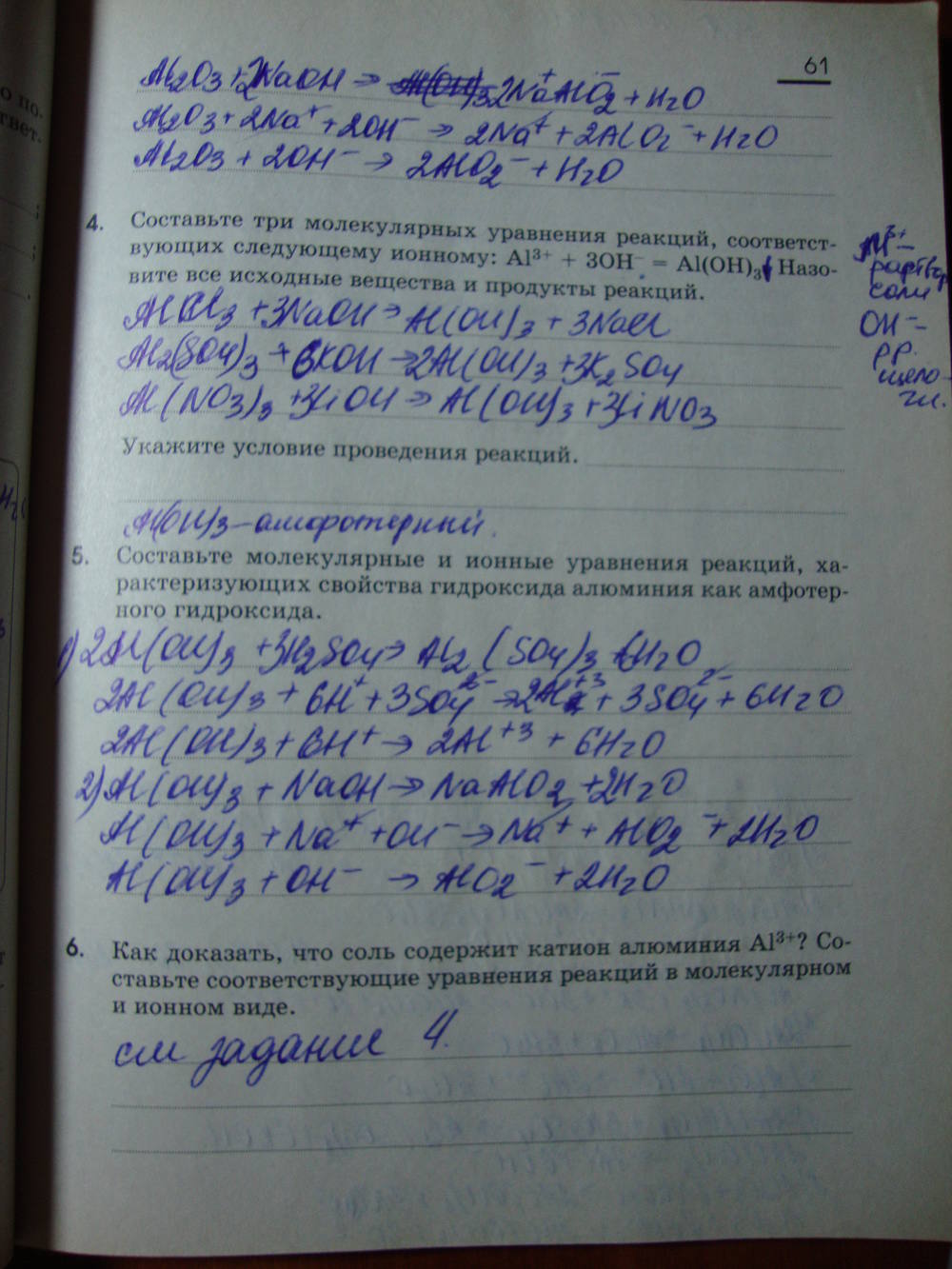 Рабочая тетрадь, 9 класс, Габриелян О.С. Яшукова А.В., 2009, задание: стр. 61