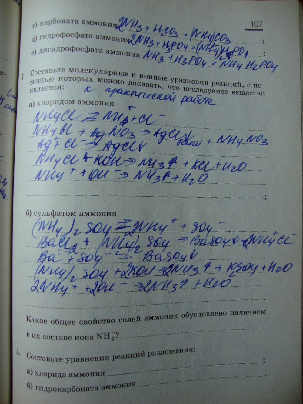 Рабочая тетрадь, 9 класс, Габриелян О.С. Яшукова А.В., 2009, задание: стр. 107