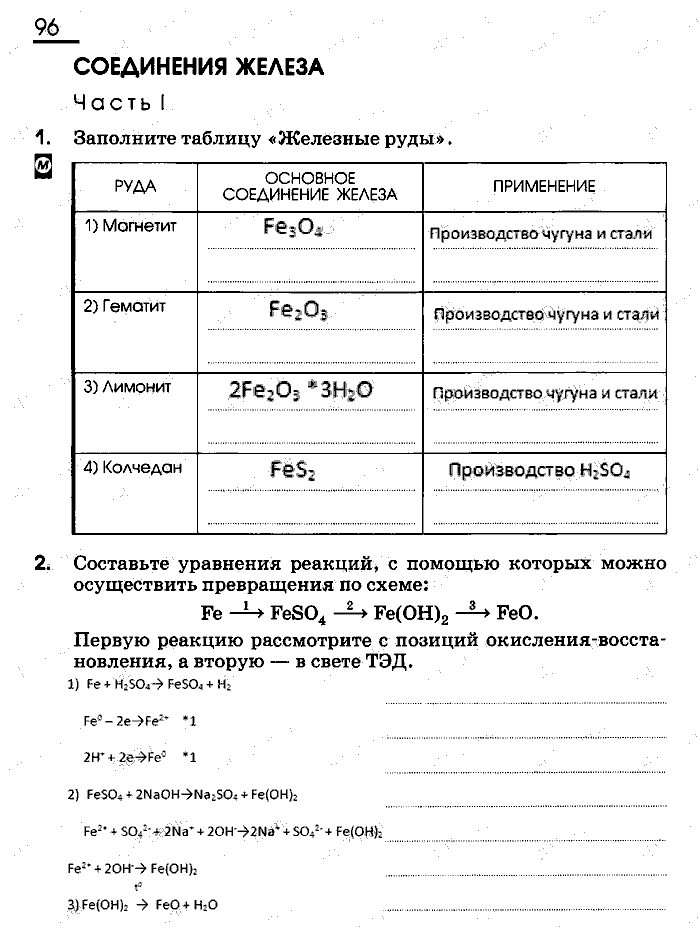 Рабочая тетрадь, 9 класс, Габриелян, Сладков, 2014, задача: 96