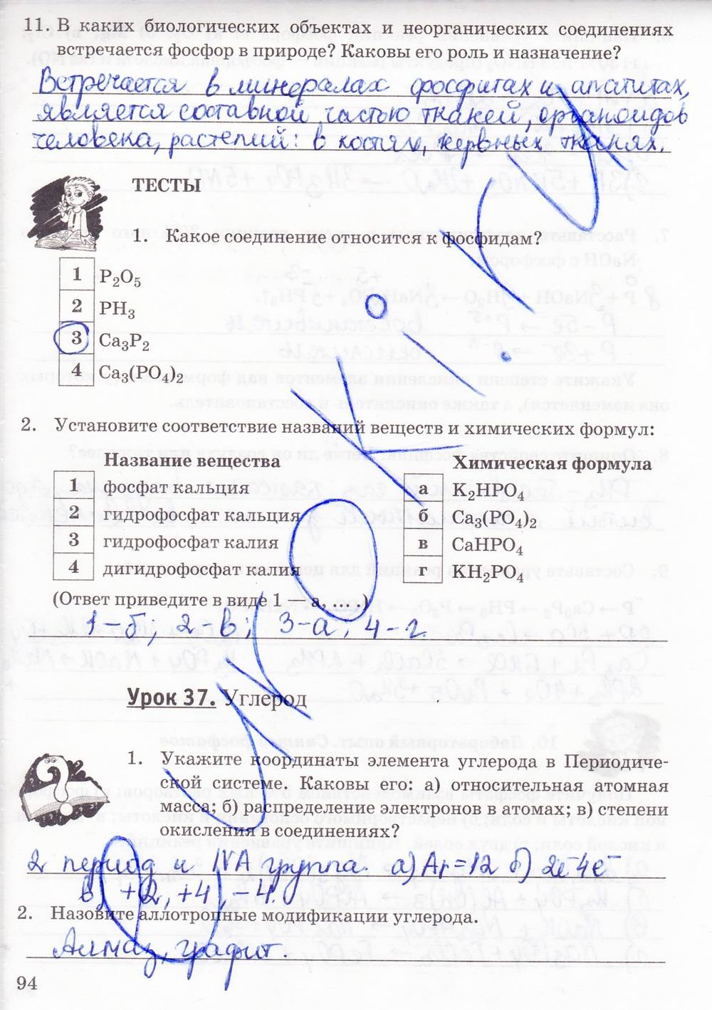 Рабочая тетрадь. К учебнику О.С. Габриелян, 9 класс, Микитюк А.Д., 2014, задание: стр. 94