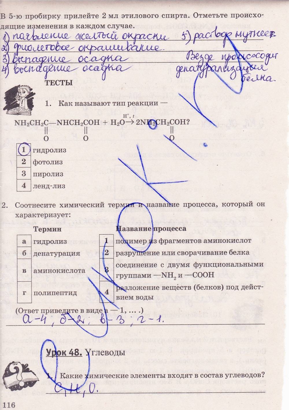 Рабочая тетрадь. К учебнику О.С. Габриелян, 9 класс, Микитюк А.Д., 2012, задание: стр. 116