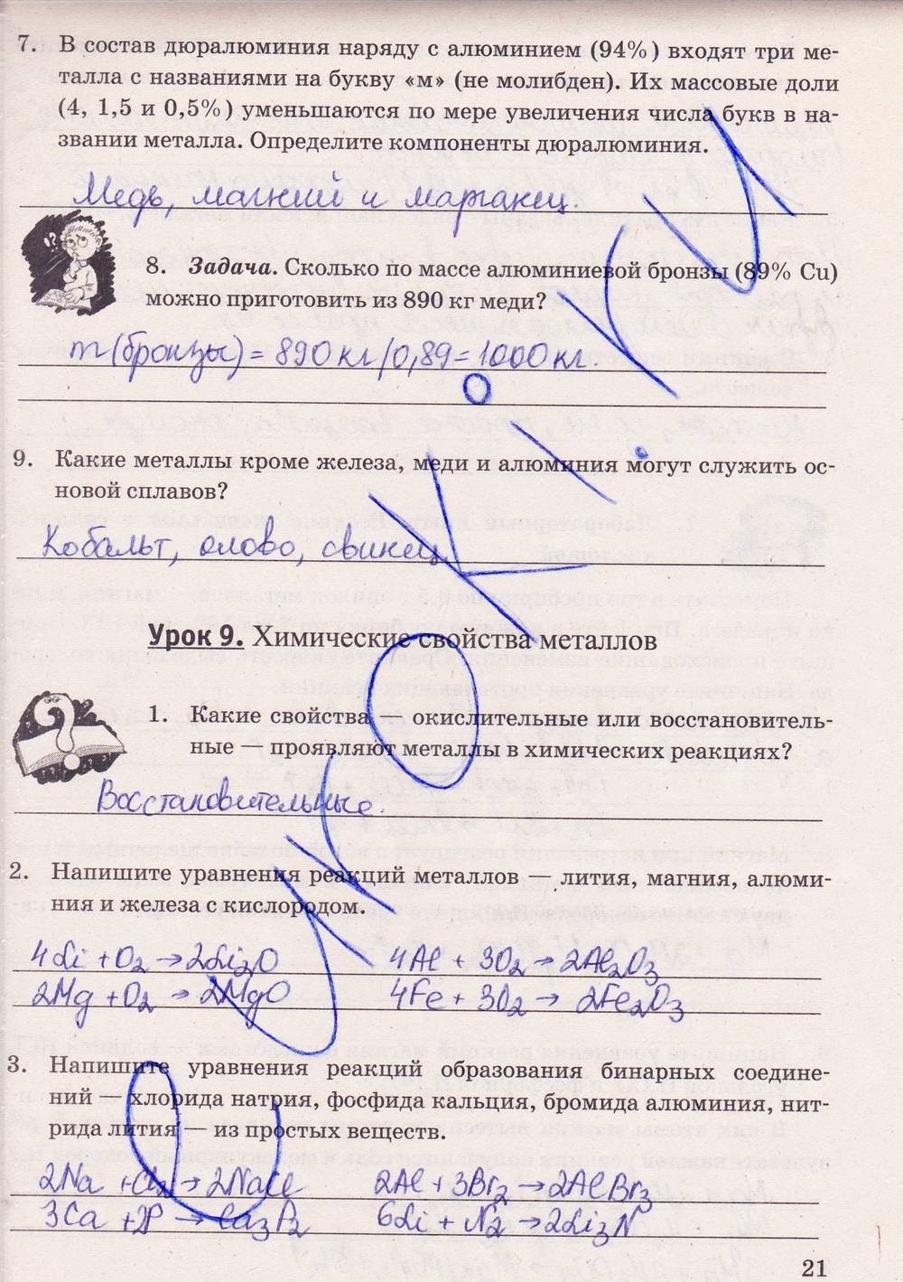 Рабочая тетрадь. К учебнику О.С. Габриелян, 9 класс, Микитюк А.Д., 2012, задание: стр. 21